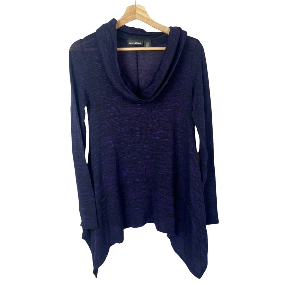 DKNY Purple &‎ Black Cowl Neck Knit Asymmetrical Hem Sweater S